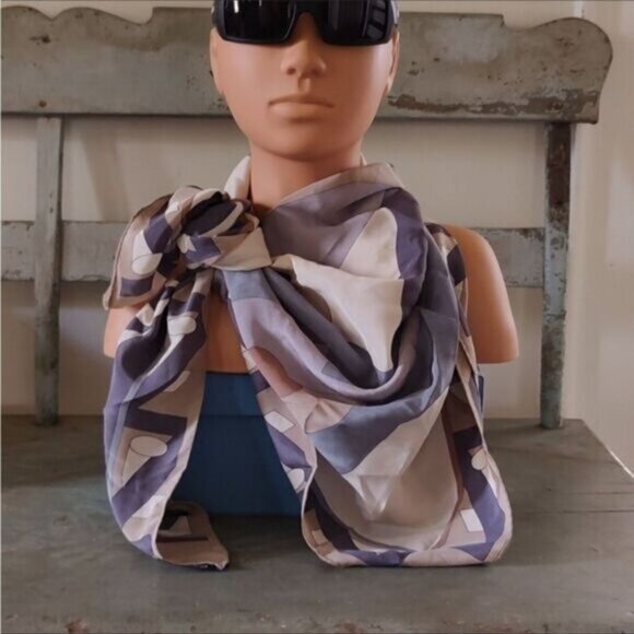 Silk Ginnie Johansen 80s Abstract Silk Scarf Musical 39" x 39" - Picture 2 of 7